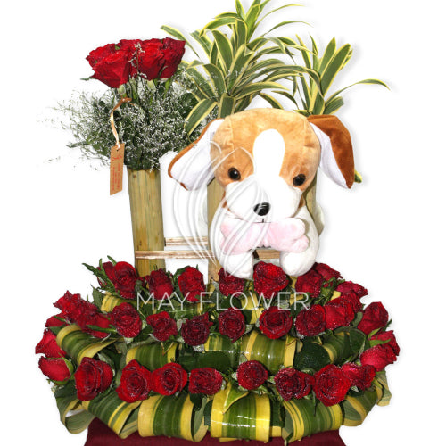 Red Roses With Stuffed Toy