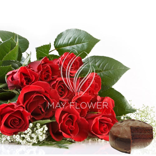 12 Red Roses With Chocolate Cake Main image