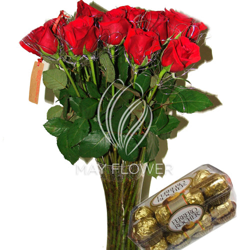 Red Rose Vase With Chocolate
