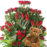 100 Red Roses with Stuffed Toy