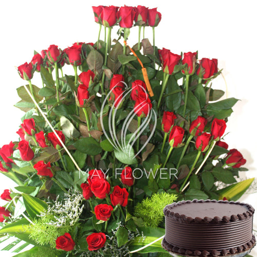 100 Red Roses with Cake Main image